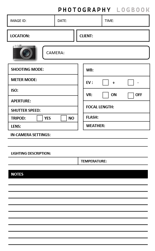 Printable Photography Log Book Template